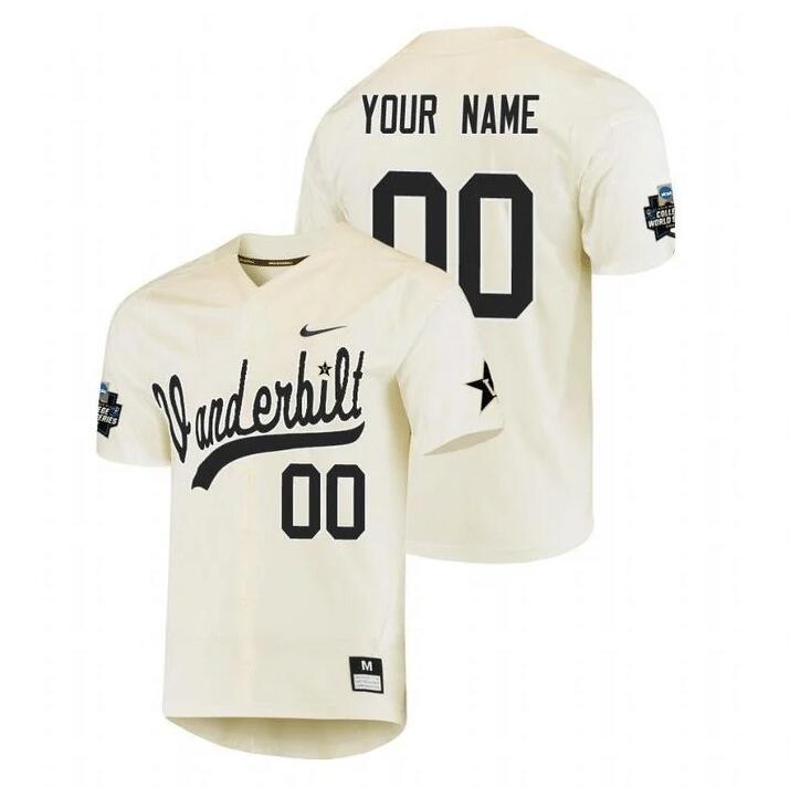 Custom Vanderbilt Commodores Name And Number College Baseball Jerseys Stitched-Cream